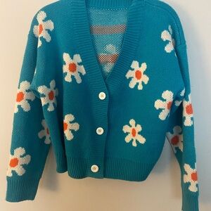 Floral Teal Cardigan Sweater